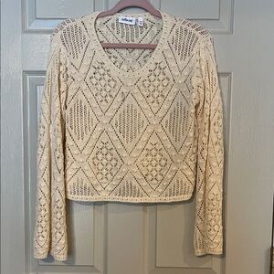 Willow + Root Buckle Cream Diamond Pattern Boho Knit Top Xsmall